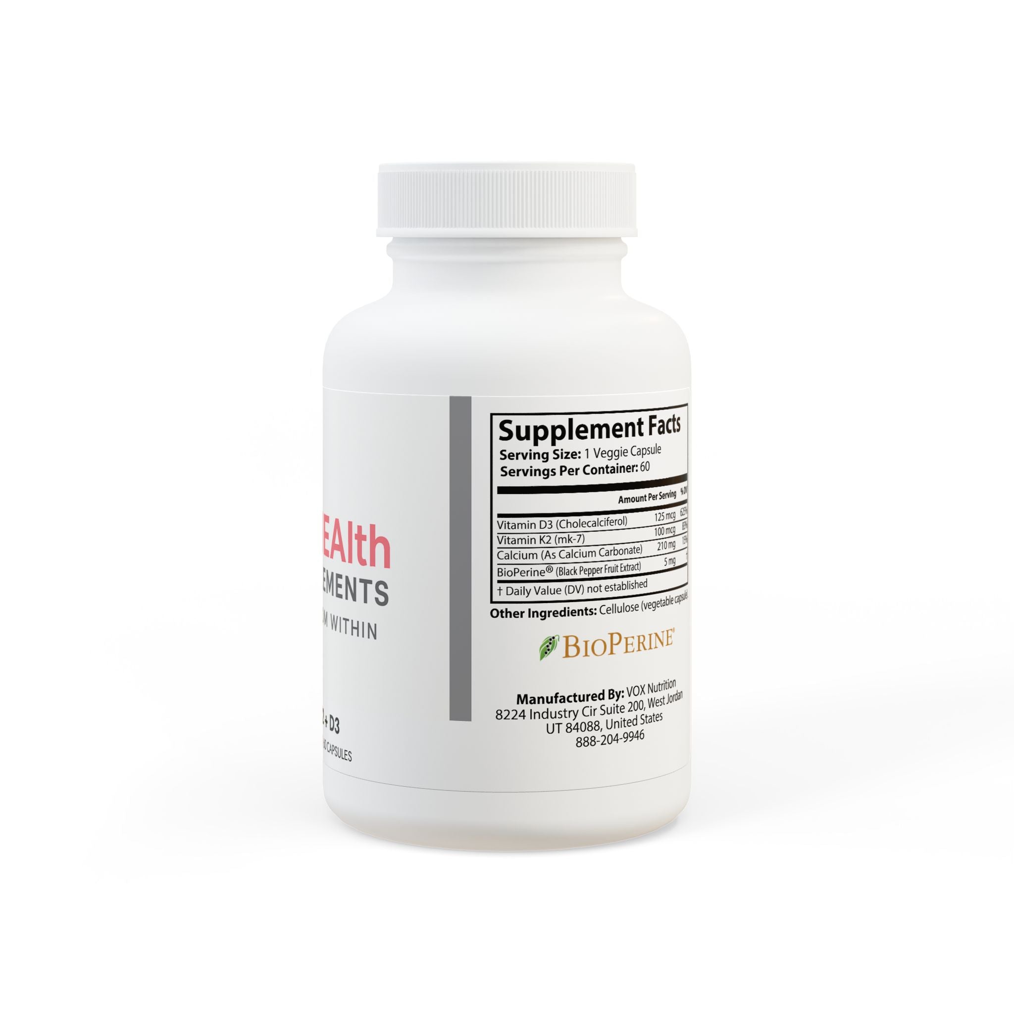 Vitamin K2 + D3 Supplement (60 Capsules)